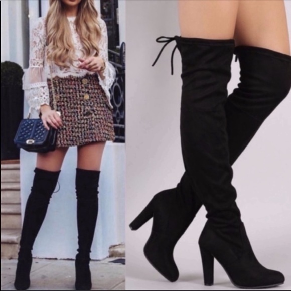 Black Over knee high heeled boots - Picture 2 of 8